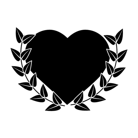 Heart cartoon emblem with laurel wreath valentines day icon image. Vector illustration design black and white.のイラスト素材