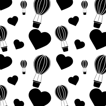 Hot air balloon heart valentines day pattern image. Vector illustration design black and white.のイラスト素材