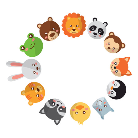 A cute animals circle with head wildlife funny vector illustrationのイラスト素材