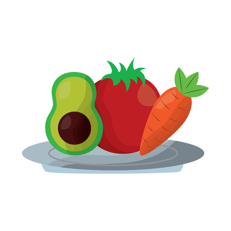 avocado tomato and carrot food in plate vector illustrationのイラスト素材