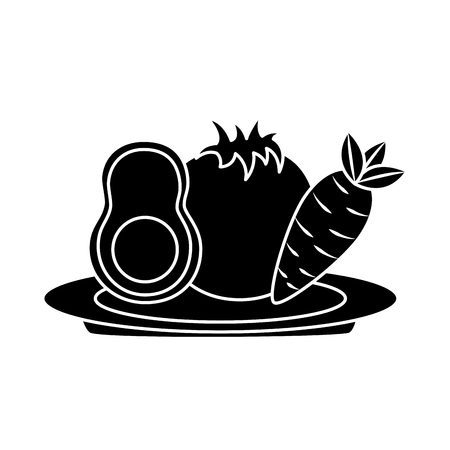 avocado tomato carrot on plate vegetable icon image vector illustration design  black and whiteのイラスト素材