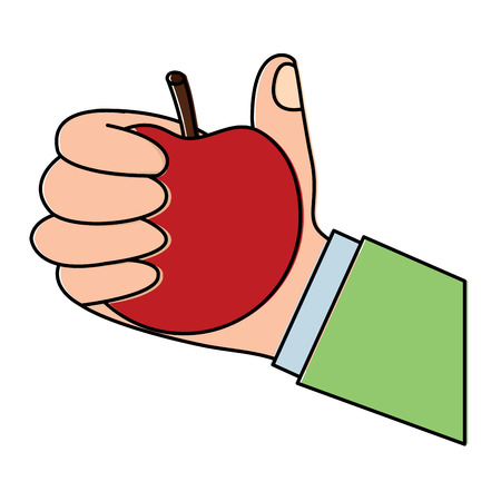 hand of a man holding apple fruit vector illustration  designのイラスト素材