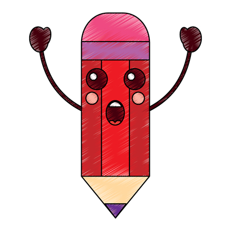 wooden pencil cute kawaii cartoon vector illustrationのイラスト素材