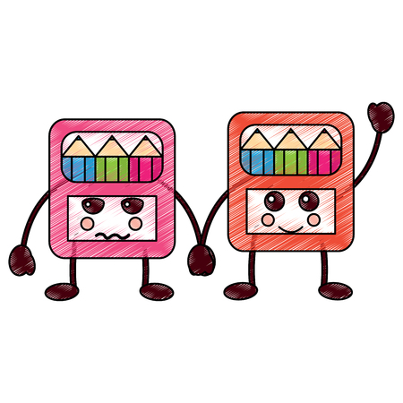 funny cartoon school colors in box kawaii vector illustrationのイラスト素材