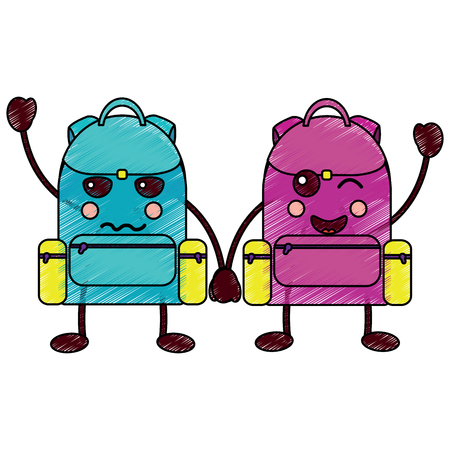 cartoon pair school backpack kawaii character vector illustrationのイラスト素材