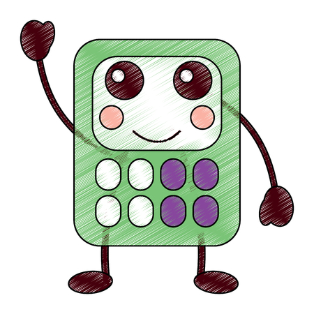 happy calculator school supplies kawaii icon image vector illustration design  sketch styleのイラスト素材