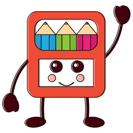 happy colored pencils box school supplies  icon image vector illustration design black lineのイラスト素材