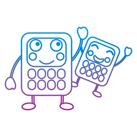 cartoon calculators kawaii school character vector illustration blue and purple line designのイラスト素材