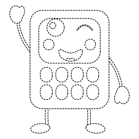 happy calculator school supplies icon image vector illustration design black dotted lineのイラスト素材