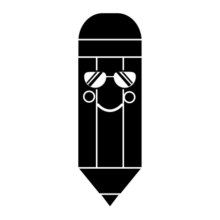 pencil with sunglasses school supplies kawaii icon image vector illustration design のイラスト素材