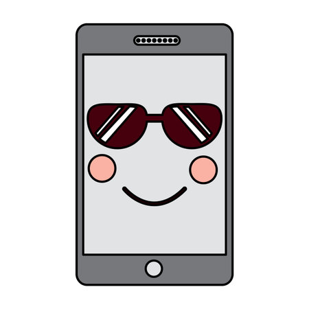 Cellphone with sunglasses kawaii icon image vector illustration design.のイラスト素材