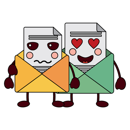 Cute pair email envelope. Cartoon characters vector illustration.のイラスト素材