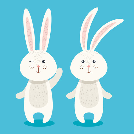 Cute rabbits couple characters vector illustration design.のイラスト素材