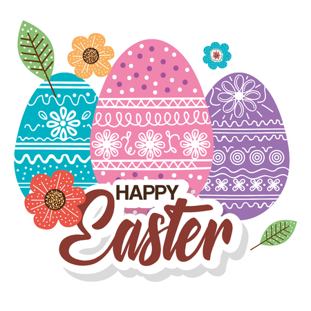eggs paint and flowers easter season vector illustration designのイラスト素材