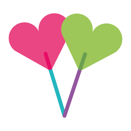 two hearts shape lollipop with stick sweet vector illustrationのイラスト素材