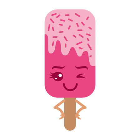 Kawaii ice cream stick cartoon character vector illustration.のイラスト素材