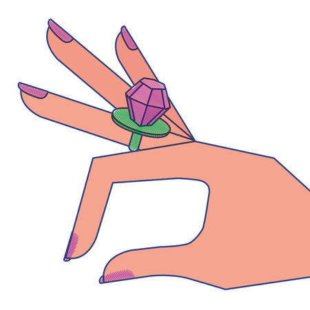cartoon hand with diamond ring image vector illustration draw designのイラスト素材