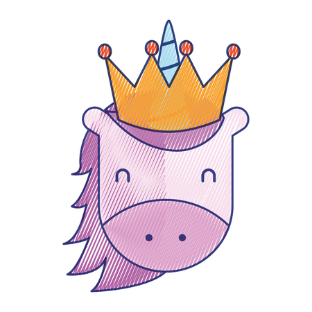 unicorn with crown horned animal fantasy magic vector illustration draw designのイラスト素材