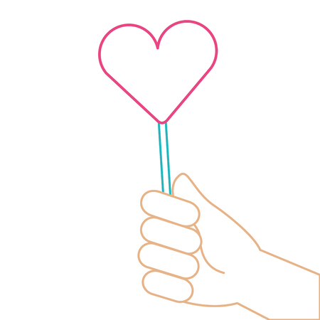 A hand holding lollipop sweet candy vector illustration color lineのイラスト素材