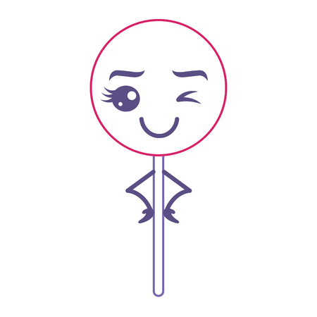 cartoon round lollipop swirl kawaii character vector illustration red and purple lineのイラスト素材