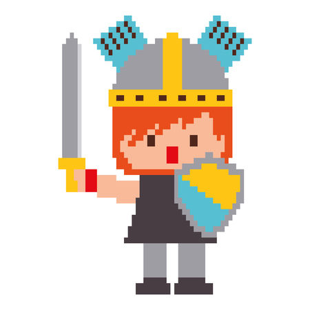 pixel character knight with sword and shield for games vector illustrationのイラスト素材