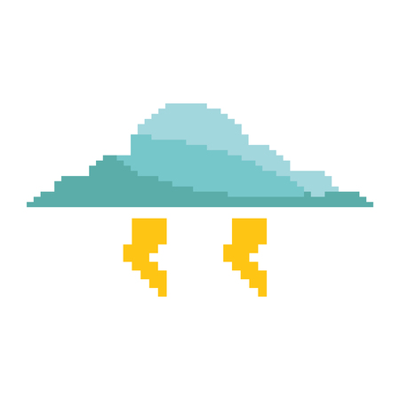 pixelated cloud and thunderbolt weather storm vector illustrationのイラスト素材