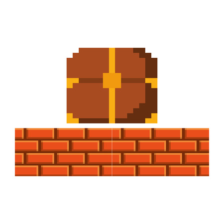 Pixelated video game treasure chest brick wall vector illustrationのイラスト素材