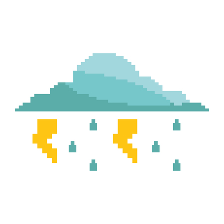 Pixelated cloud rain thunderbolt storm weather vector illustrationのイラスト素材