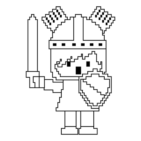 Pixel character knight with sword and shield for games vector illustration linear design.のイラスト素材