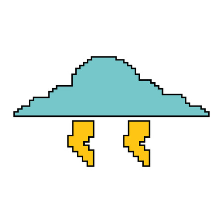 Pixelated cloud and thunderbolt weather storm vector illustrationのイラスト素材