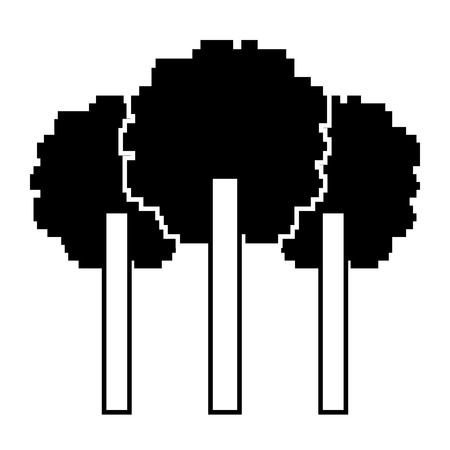 three pixelated tree nature environment icon vector illustration black designのイラスト素材