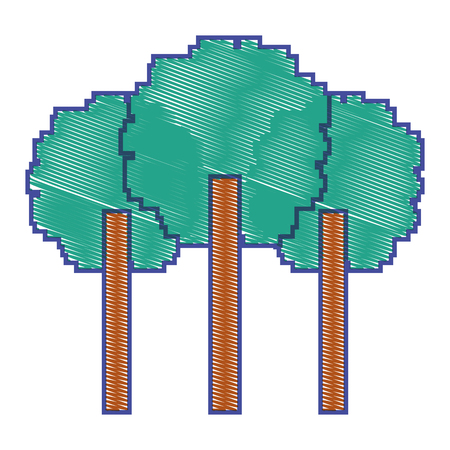 three pixelated tree nature environment icon vector illustrationのイラスト素材