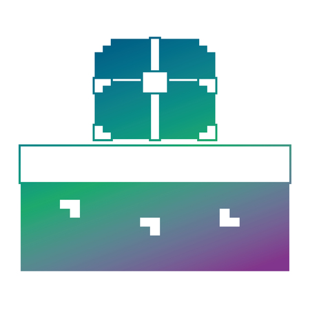 pixelated video game treasure chest fortune vector illustration blur background color gradientのイラスト素材