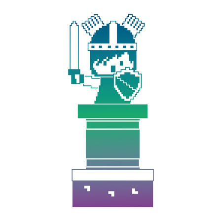 pixel character knight with sword and shield video game vector illustration blur background color gradientのイラスト素材