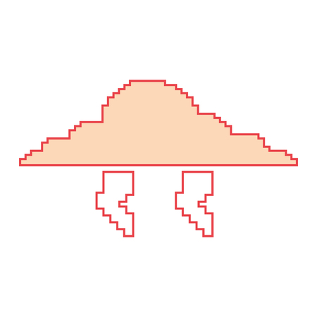 Pixelated cloud and thunderbolt weather storm vector illustration orange color imageのイラスト素材