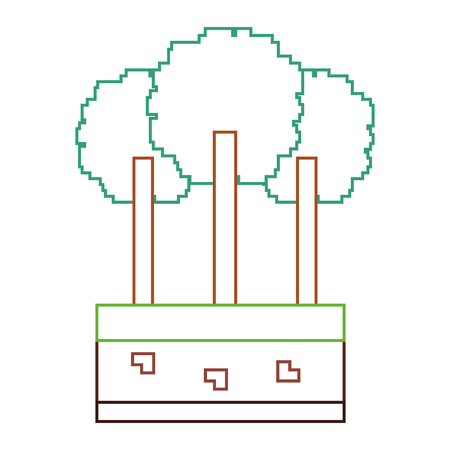 set of pixel tree foliage trunk nature vector illustration line color designのイラスト素材