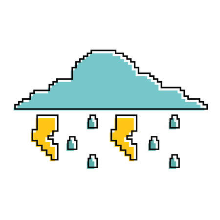 Pixelated cloud rain thunderbolt, storm weather vector illustrationのイラスト素材
