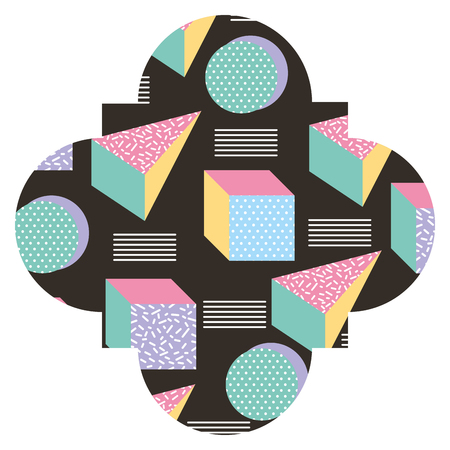 Seamless pattern label shape with geometric memphis style vector illustrationのイラスト素材