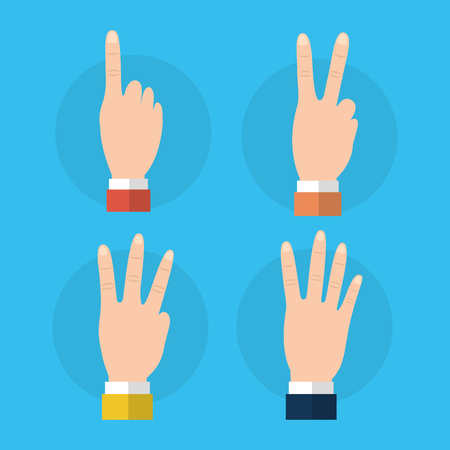 Set of hands differents numbers fingers gestures vector ilustrationのイラスト素材