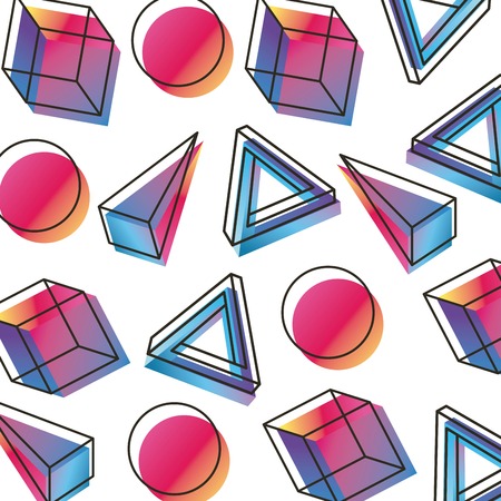 memphis style pattern geometric figures three dimensional vector illustrationのイラスト素材