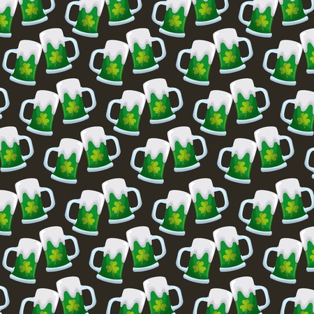 beer glasses clover decoration pattern vector illustrationのイラスト素材