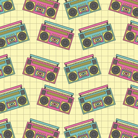 Seamless pattern tape recorder 90s device music retro vector illustrationのイラスト素材