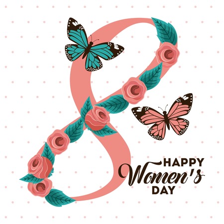 poster international happy womens day 8 march floral greeting card vector illustrationのイラスト素材