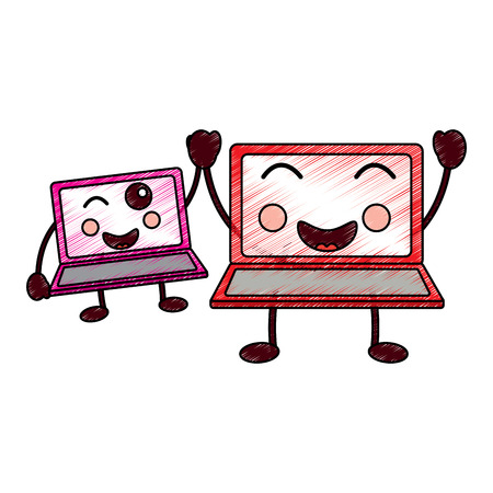 Laptop computer pair cartoon character. Vector illustration drawing design.のイラスト素材