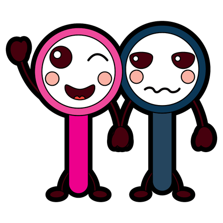 funny two magnifying glass cartoon vector illustrationのイラスト素材