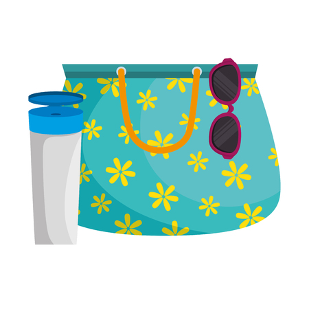 Handbag female with sunglasses and sunscreen vector illustration designのイラスト素材