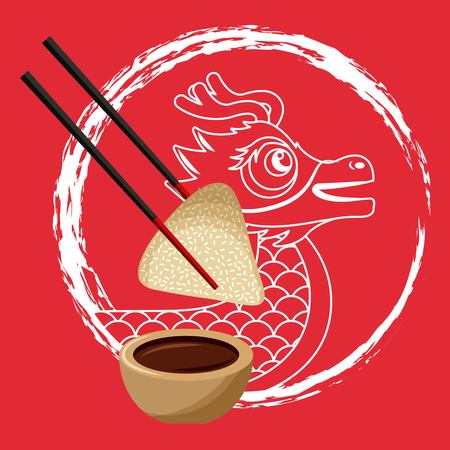 chinese dragon rice dumpling chopstick and sauce vector illustrationのイラスト素材