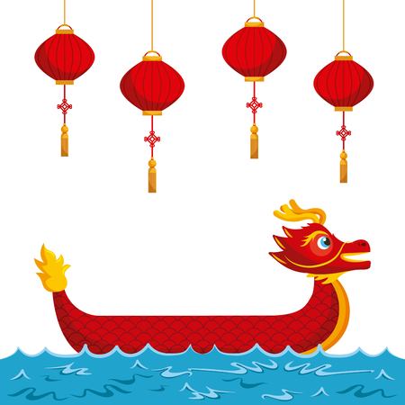 chinese red dragon lanterns traditional culture vector illustrationのイラスト素材