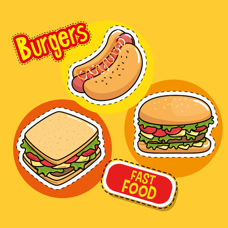 fast food stickers pop art vector illustration designのイラスト素材