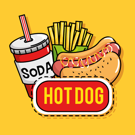 fast food stickers pop art vector illustration designのイラスト素材